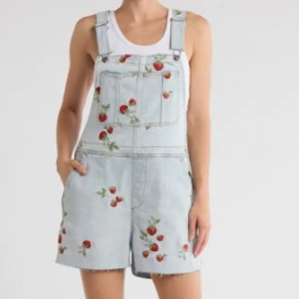 Driftwood NWT Strawberry Fields Embroidered Denim Shortalls Size L